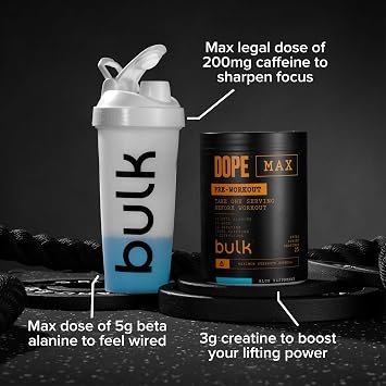 Bulk Dope Max Pre-Workout Powder, Blue Raspberry, 563 g, 200mg