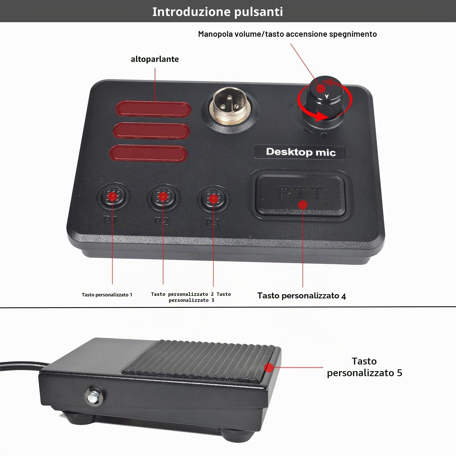 Microfono USB da tavolo con pedale PTT – Impostazioni personalizzabili