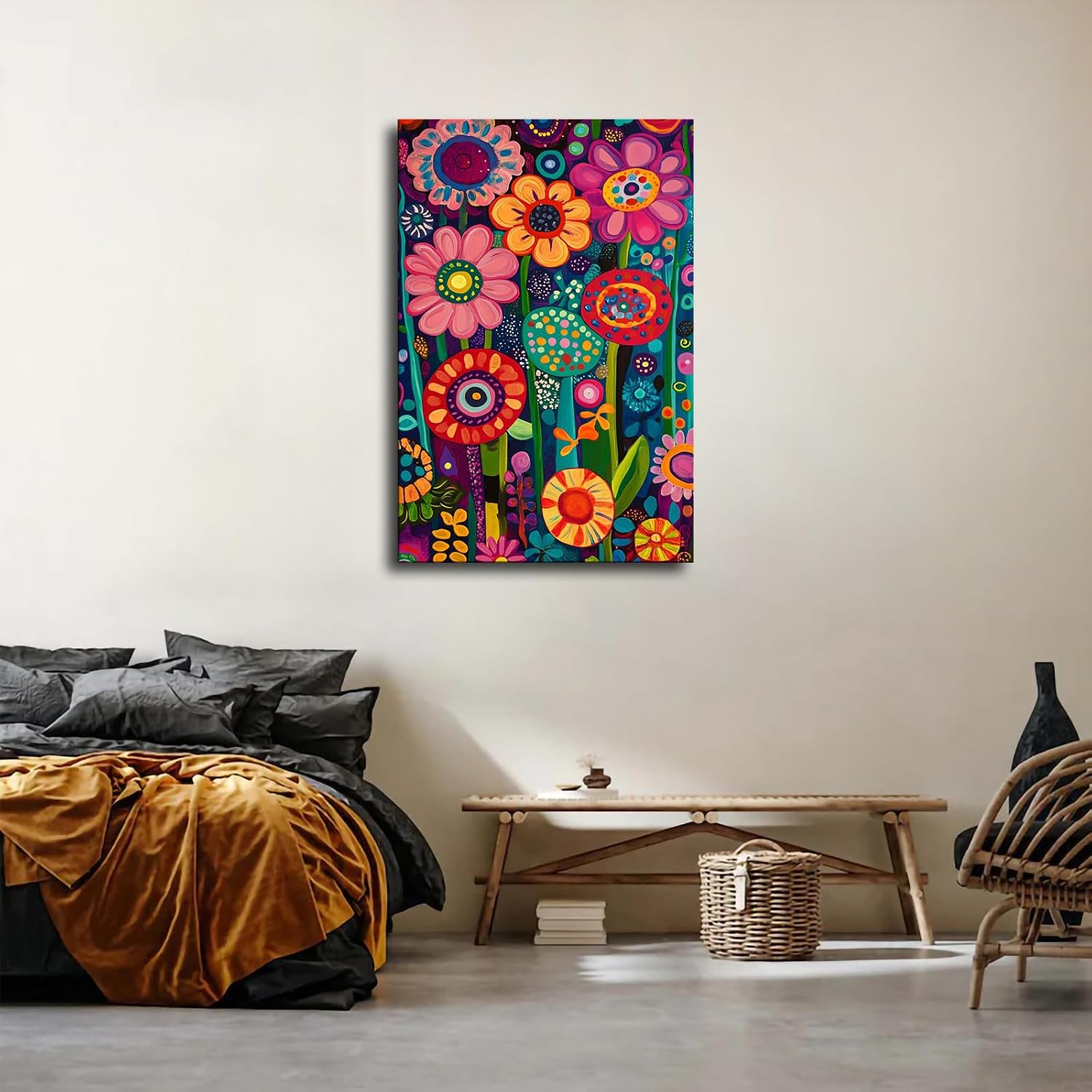 Bright and Colorful Flowers Poster Canvas Wall Art Print Picture Oil Painting Aesthetic Children's Room Bedroom Living Room Home Decor (20x30inch Unframed)