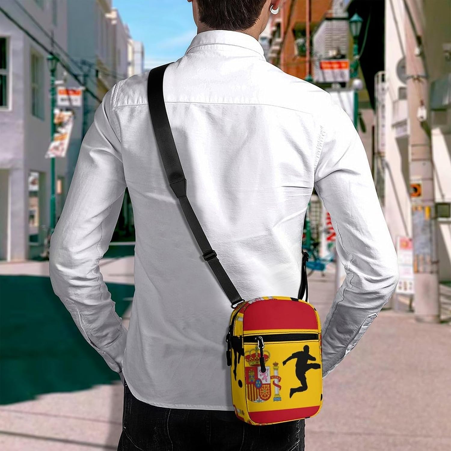 Spain Spanish Flag Soccer Shooting Small Crossbody Bag Sling Shoulder Satchel