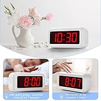 Vista 4 de Reloj despertador, reloj digital, modo nocturno automático, brillo LED de 3 niveles, funciona con pilas, 12/24 horas, pantalla de dígitos rojos