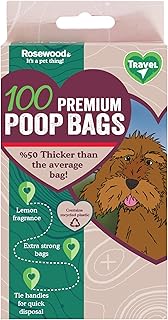 Rosewood Dog Poo Bags with Handles - 100 Easy Clean-Up Poop Bags, Loose Packed Dog Waste Bags with Tie Handles, Lightly Scented, Black