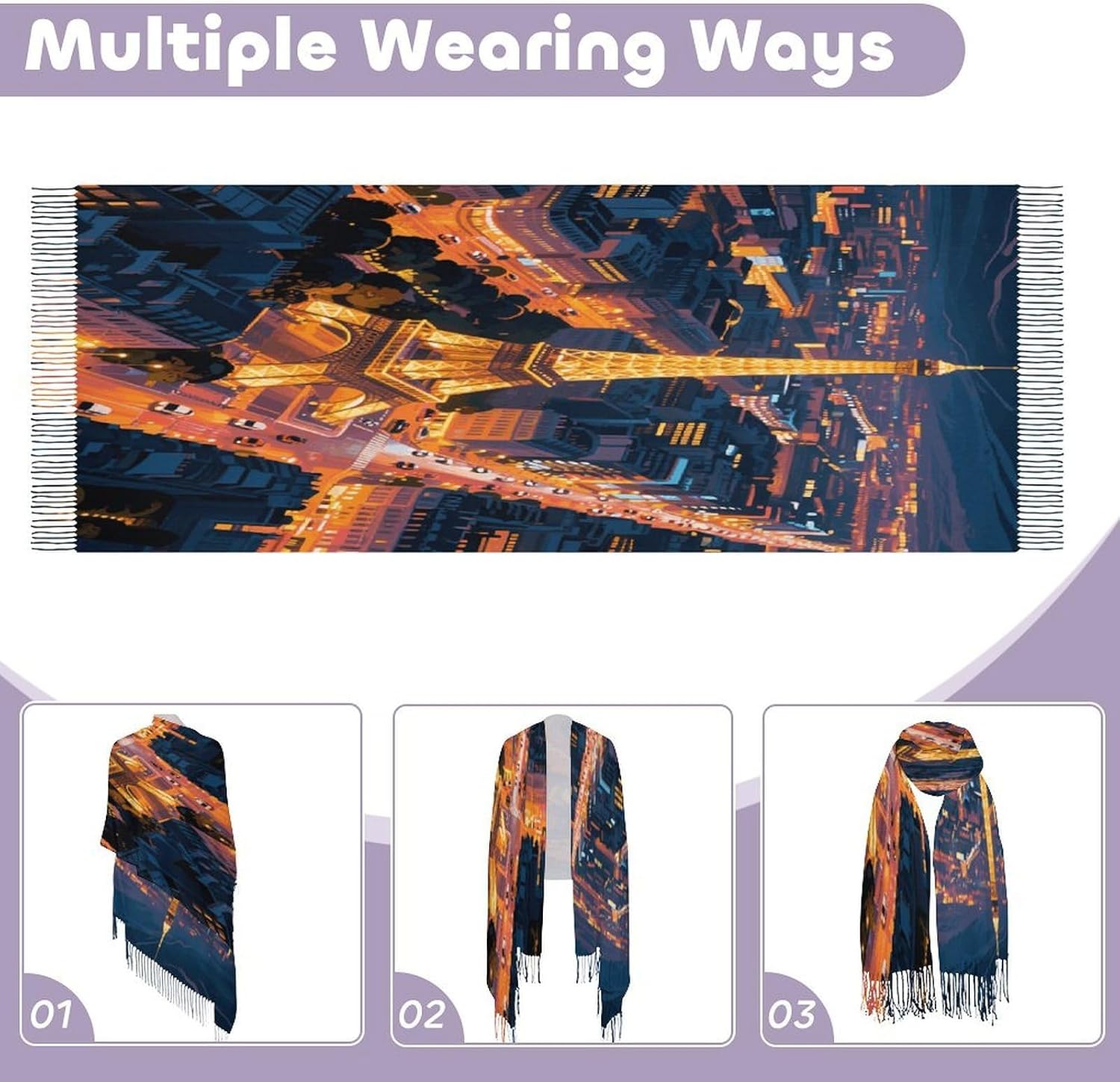 Eiffel Tower Scarf for Women Men Classic Fashion Blanket Scarves Soft Cashmere Feel Scarf Cold Weather Warm Long Shawl Winter Large Scarves Classic Blanket Scarfs Thick