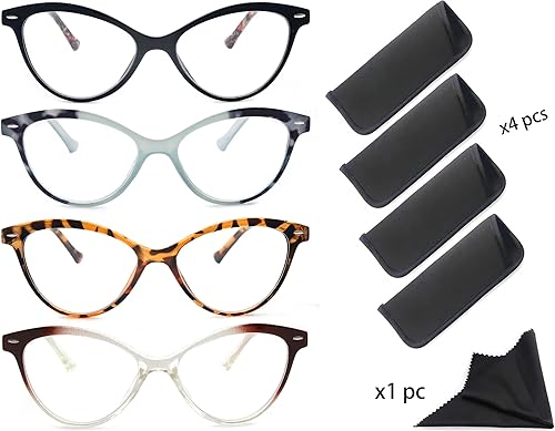 Miniatura 6 de Gafas de lectura para mujer, ojo de gato, para mujer +2.00, lindos lentes de tramposo para mujer, paquete de 4 unidades, ligeros y cómodos