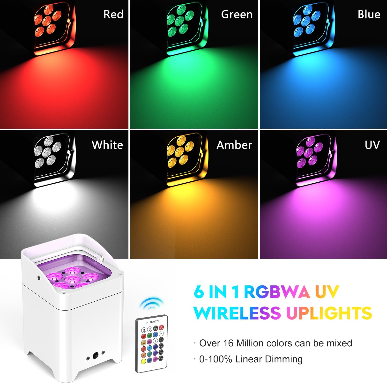 U`King 4er Weiß 108W APP LED Par akku mit Tasche, Wiederaufladbarer RGBWA+UV DMX par Scheinwerfer Bühnenlicht mit Fernbedienung disco partylicht für DJ Bar KTV Hochzeit Geburtsta