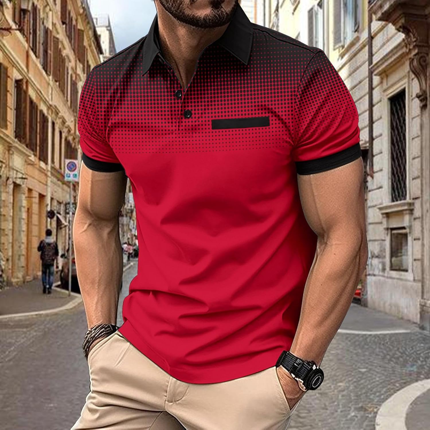 Ymosrh Men's Lightweight Polo Shirts Short Sleeve Gradient Print Golf Shirt Summer Business Casual Polos, M-3XL