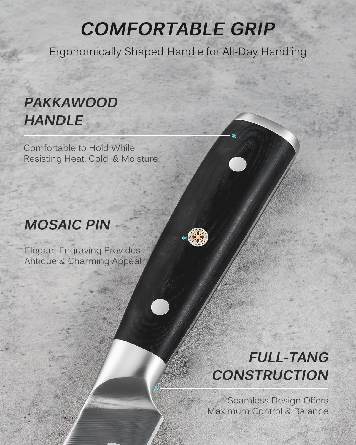 KYOKU 3pc Kitchen Knife Set, Samurai Series 6.5" Boning Knife 12" Slicing Knife 10" Butcher Knife Set, High Carbon Steel Japanese Style Knives with Pakkawood Handle Sheath for Meat Fruit Vegetable - Image 4