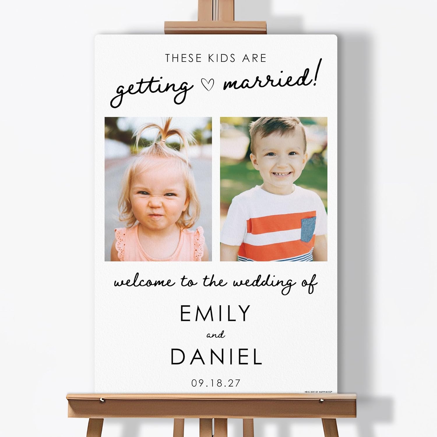 Big Dot of Happiness Custom Photo These Kids Are Getting Married Wedding Welcome Sign, Personalize with Names & Pictures, Premium Matte Plastic Board, 11 x 17 inches