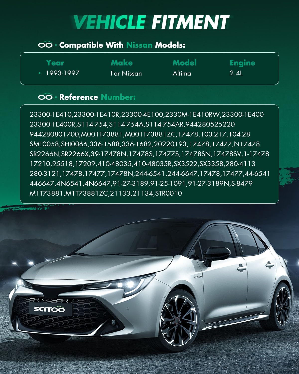 SCITOO Starter Motor 17478 for Nissan for Altima 2.4L 1993-1997 Power Rating: 1.2KW; Volts: 12V; Number of Teeth: 8; Rotation: CW (Clockwise)