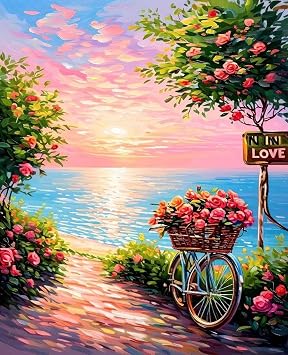 Sea Paint by Numbers Kit for Adults Flower Paint by Numbers, DIY Acrylic Watercolor Oil Painting Kits for Adults Beginners with Brushes, Hobbies for Women for Home Wall Decor, Gifts 16x20 in S-41