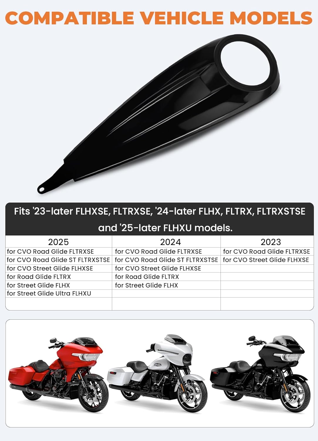 Low Profile Fuel Tank Console kit Cover Compatible with Harley Touring CVO Street Glide,CVO Road Glide,CVO Road Glide ST,Road Glide,Street Glide,Street Glide Ultra 2023-2025 (Vivid Black)