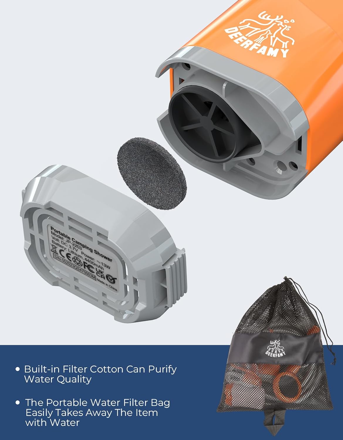 DEERFAMY Portable Camping Shower filter and storage bag