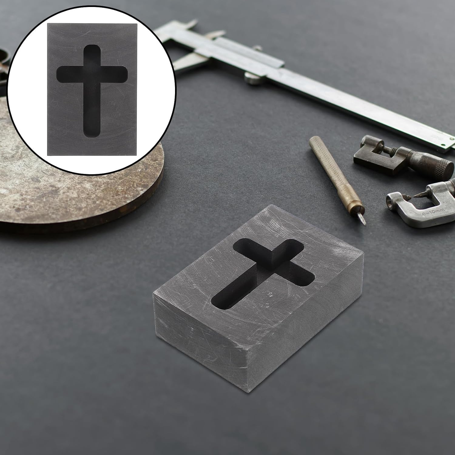 Graphite Cross Shaped Mold for Jewelry Casting, Precise Shapes and Versatile Application, Black Metal Casting Mold for Melting Silver and Jewelry Ingot Making
