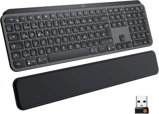 Logitech MX Keys Plus Advanced Wireless Illuminated Keyboard with Palm Rest, QWERTZ German Layout - Grey