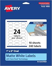 Avery, TrueBlock Matte White Oval Labels, Sure Feed Technology, 1" x 2", 240 Matte White Labels, Printed Edges, Laser/Inkj...