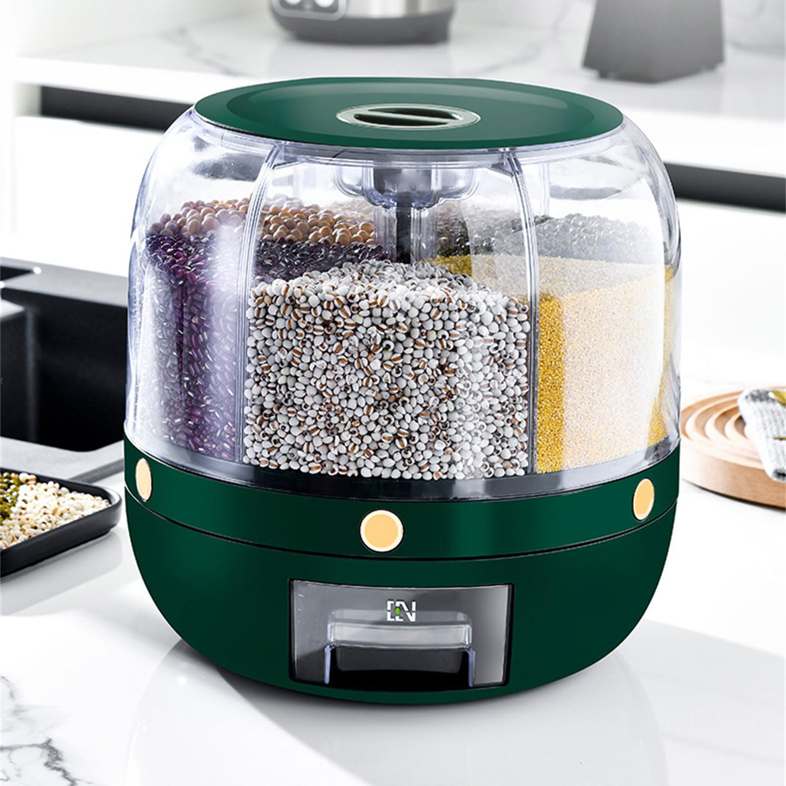 Contenitore per alimenti secchi con 6 sezioni staccabili Dispenser di riso rotante a 360 gradi Porta alimenti da cucina Contenitore per noci e fagioli