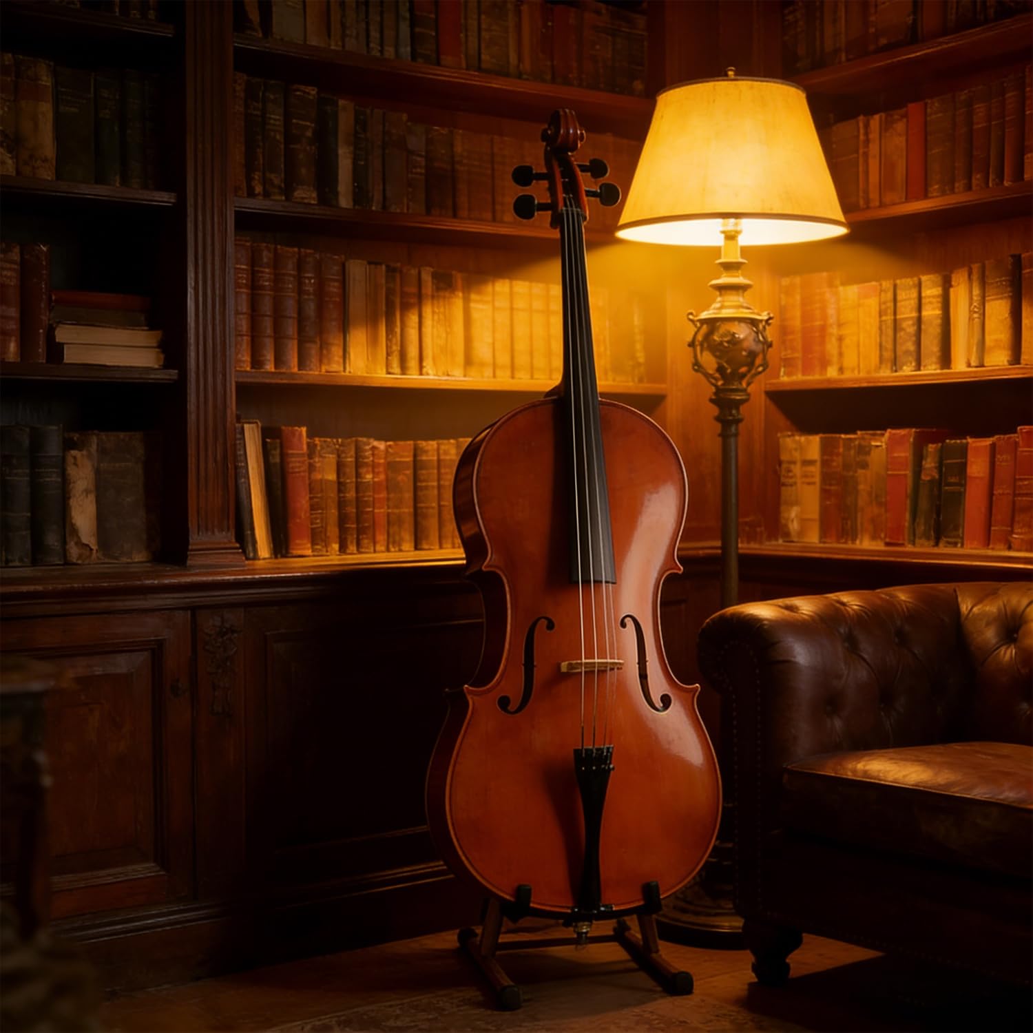 DIDA Soporte para violonchelo con soporte para arco, soporte de madera en forma de A con espuma acolchada, se adapta a 1/2, 3/4, 7/8, 4/4 tamaño completo, soporte para violonchelo para el hogar y el