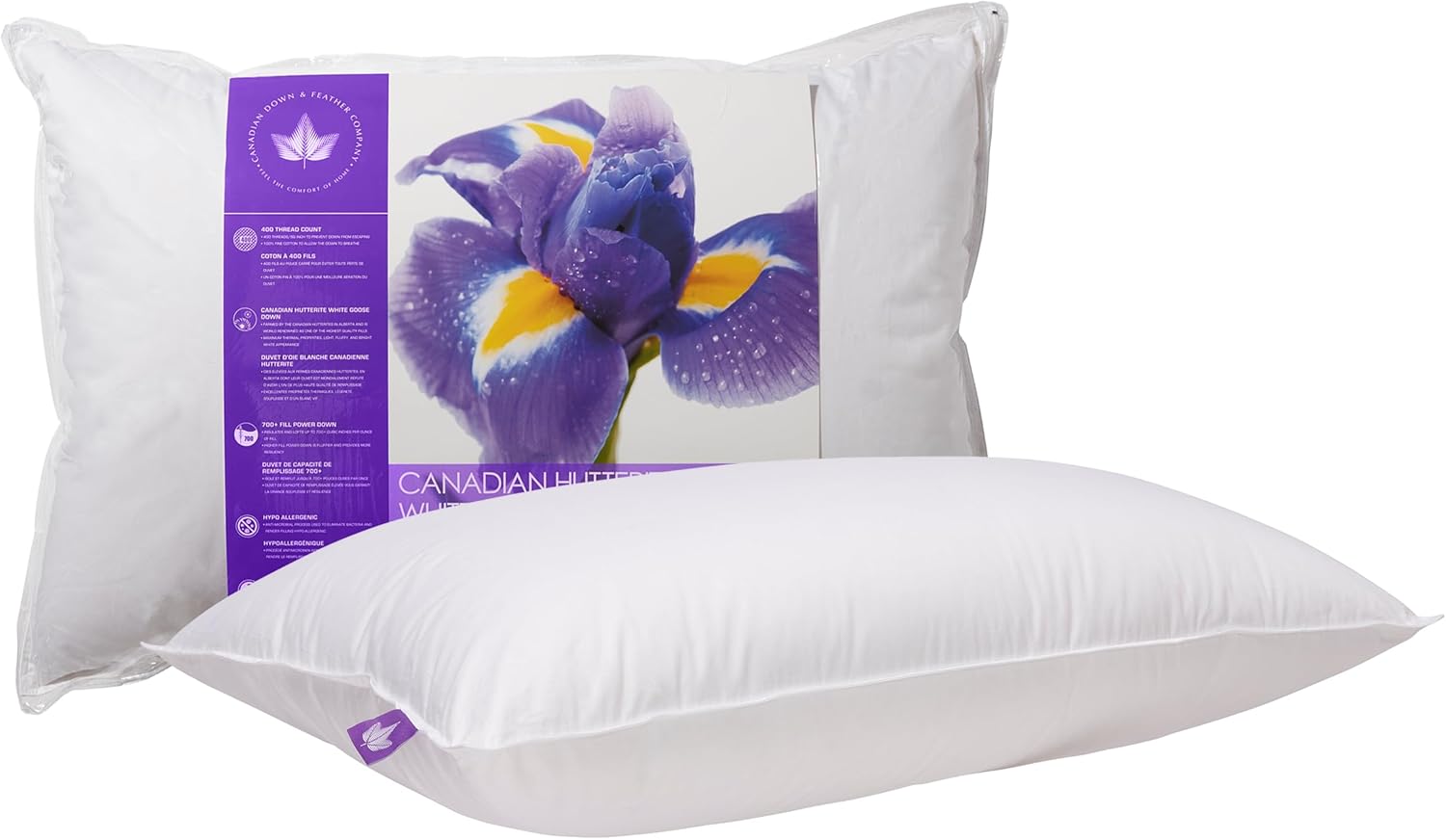 Canadian Down & Feather Co. - 1 Pack Medium Support Canadian Hutterite Goose Down Pillow King Size - 400 TC Shell 100% Cotton - Made in Canada