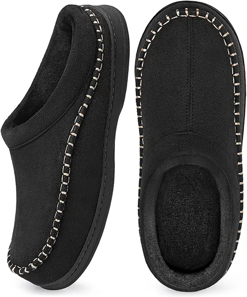 ATHMILE Mens Slippers Warm Fuzzy Memory Foam Indoor Outdoor Cozy Slippers Slip-On Moccasin House Shoes with Non-Slip Sole
