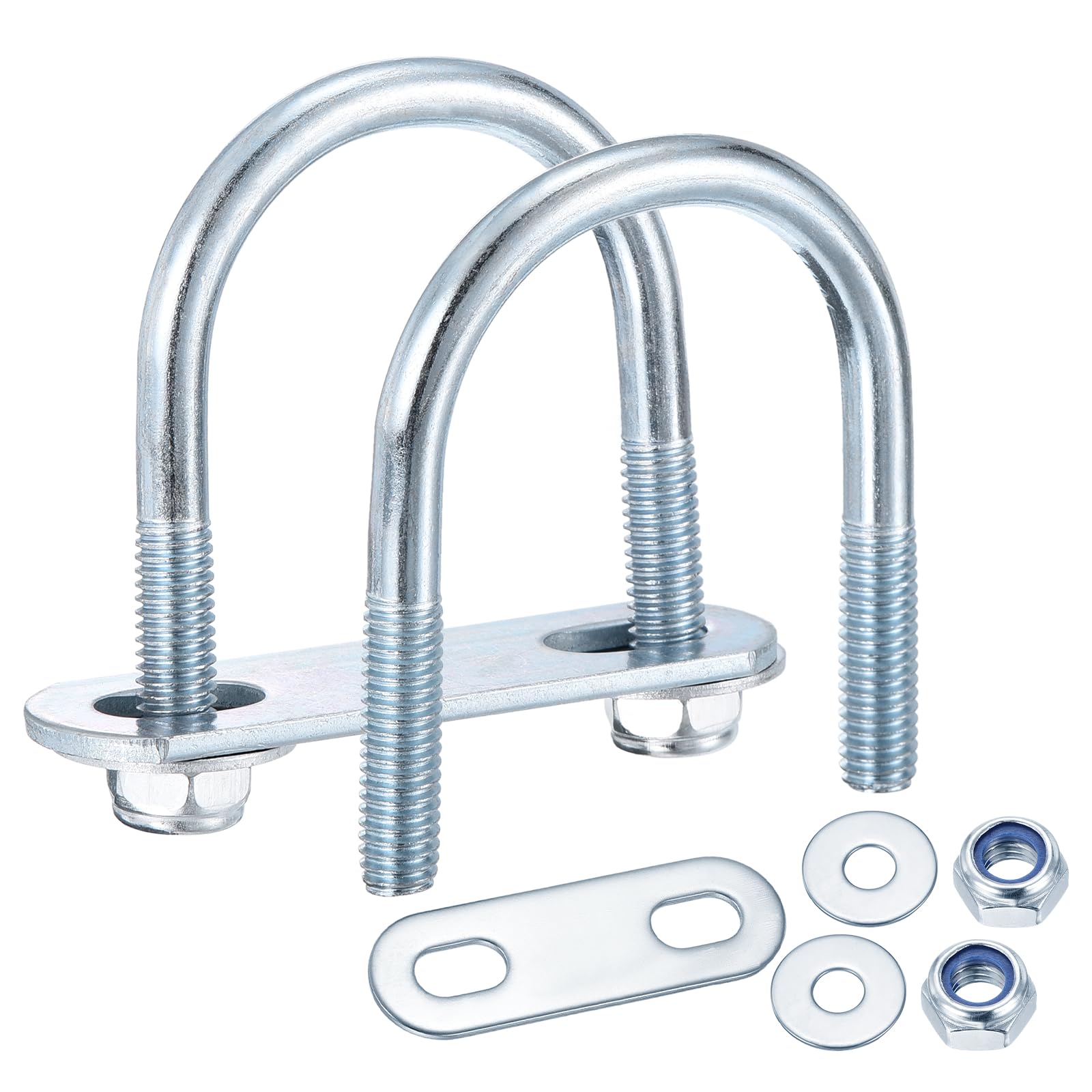 METALLIXITY U Bolts 4Set (M6x34x51mm), Round U Bolt Kits Carbon Steel with Nylon Lock Nut Washers Plates - for Construction, Pipe, Trailer, Automotive, Leaf Spring Fastener