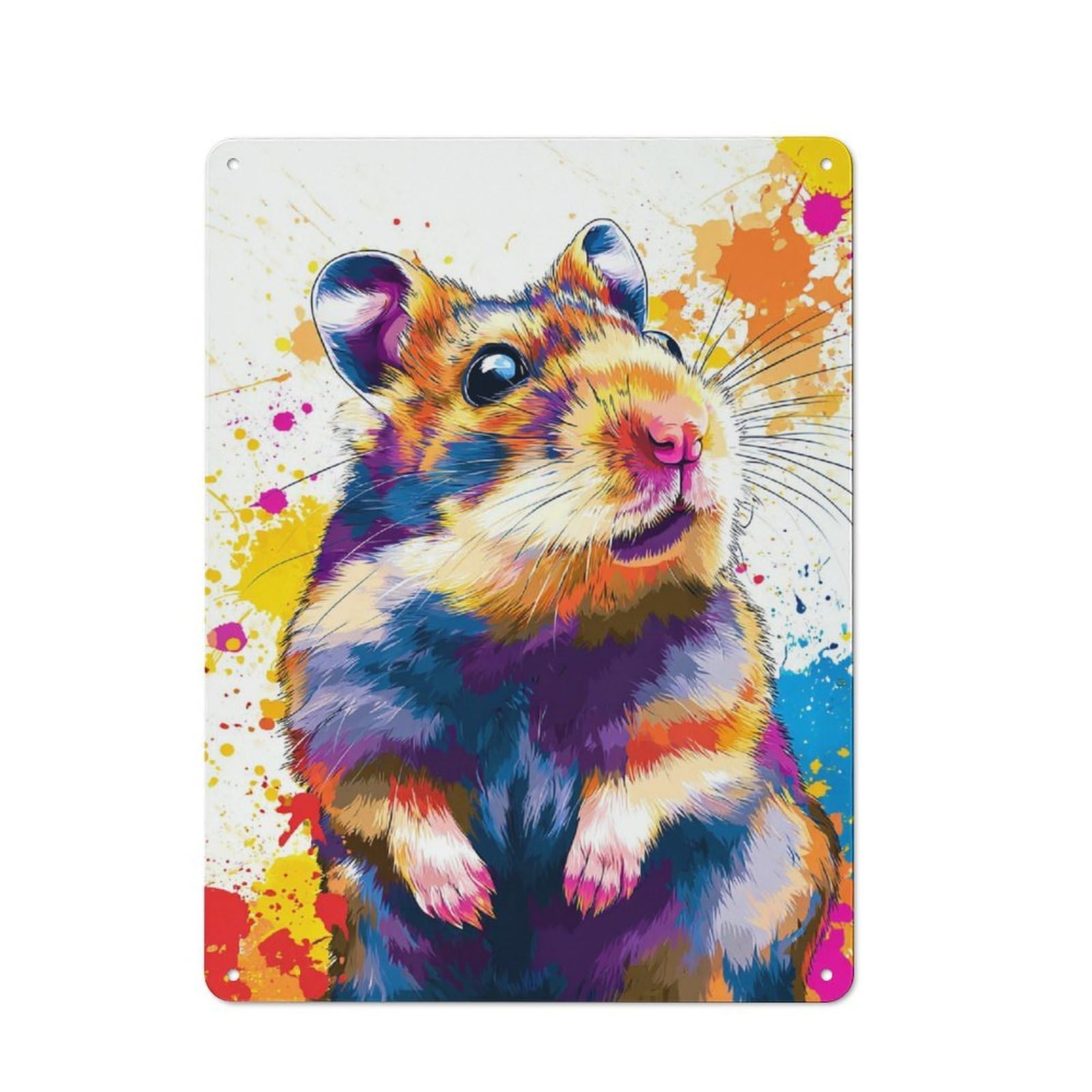 Junmoney Colorful Hamster Art Print -1 Vintage Cafe Metal Sign 40X30cm Featuring Bistro Wall Plaque For Cafe, Bistro, Bakery Or Restaurant