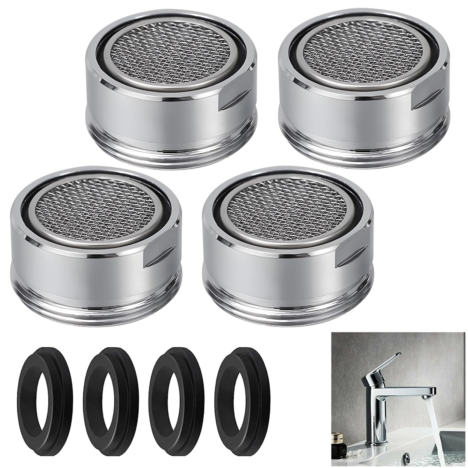 Koprek Women's Silver 4 Pack M24 Tap Aerators, 24Mm Tap Air Aerators, Tap-Water Filters For Taps, Quick Fit Water-Saving Kitchen Tap-Aerator, Faucet Filter Replacement Insert For Kitchen & Bathroom Mixer Taps