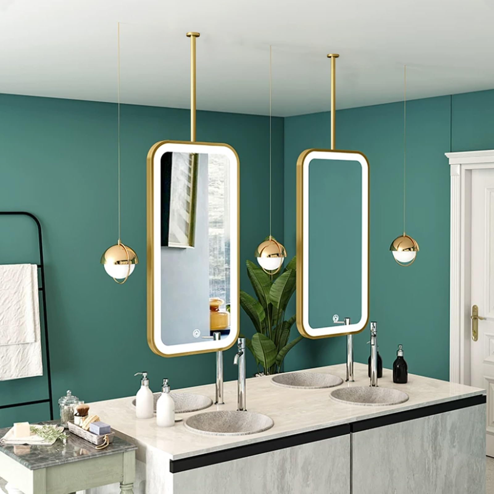 FGXHHS Gold Rectangle Mirror for Bathroom｜Ceiling Hanging Wall Mounted Large Mirrors with Metal Framed｜Modern Decorative Glass Washrooms，Apartment(40cmx60cm)