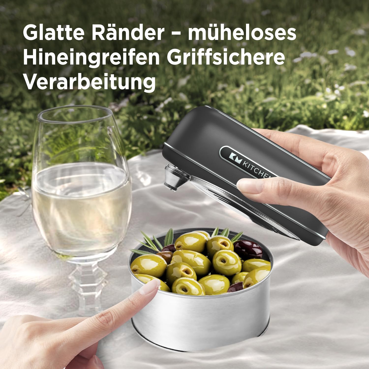 Orbit One wiederaufladbarer Dosenöffner von Kitchen Mama: Freihändige Bedienung, Aufladen über USB-C, automatische Abschaltung, glatter Rand, Klinge in Profiqualität für große Dosen (Schwarz)