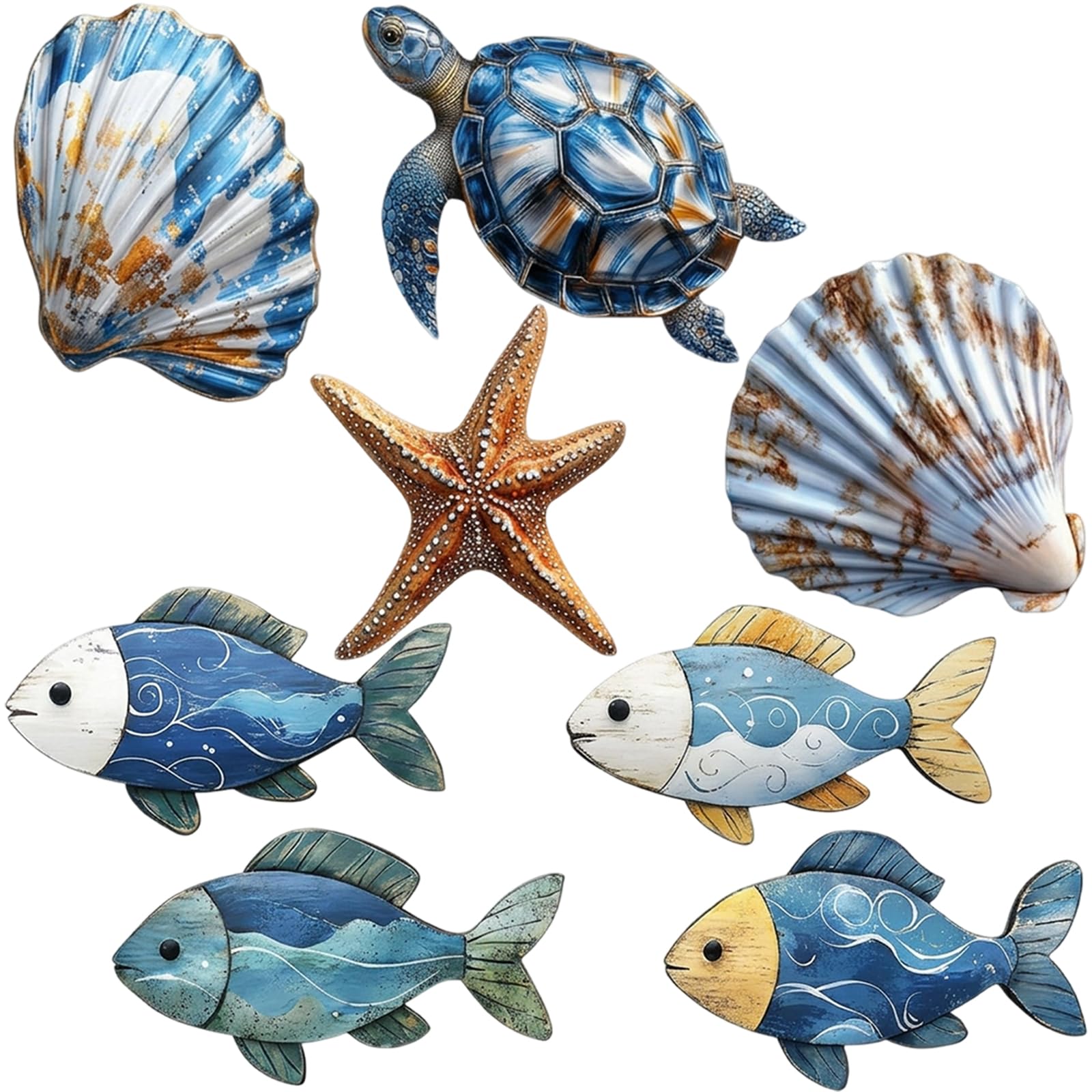 8 Piece Nautical Bathroom Accessories, Coastal Home Decor Set, Bathroom Ornaments Collection, Turtle Marine Themed Wall Art, Damage-Free Installation For Themed Spaces