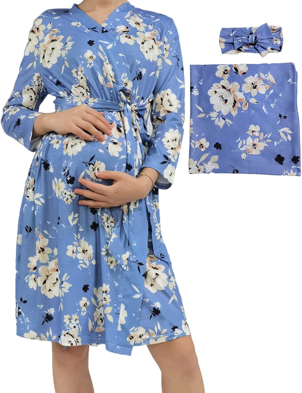 SUFEINI Conjunto de envoltura con bata de mamá a juego, bata de maternidad de enfermería, hospital de parto, batas de embarazo para mujer