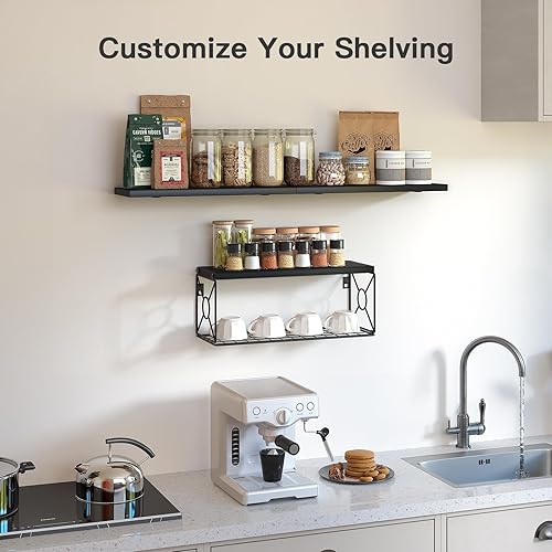 Vista 19 de Amada - Estantes de baño con cesta de almacenamiento, estantes flotantes de pared para organización del hogar y decoración de pared, estantes