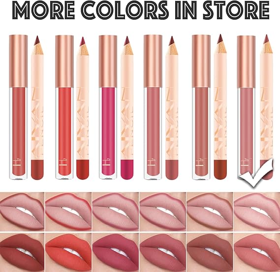 Nude Lip Liner and Lipstick Set, Long Lasting Pink Brown Lip Gloss Lip Pencil, Matte Natural Waterproof Non-sticky Velvety Lip Stain Lip Pencil Lip Combo Lip Liners Set Makeup Gift for Women,#07