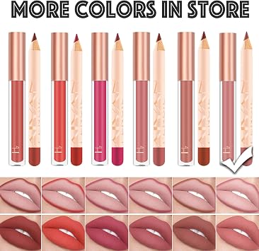 Nude Lip Liner and Lipstick Set, Long Lasting Pink Brown Lip Gloss Lip Pencil, Matte Natural Waterproof Non-sticky Velvety Lip Stain Lip Pencil Lip Combo Lip Liners Set Makeup Gift for Women,#07