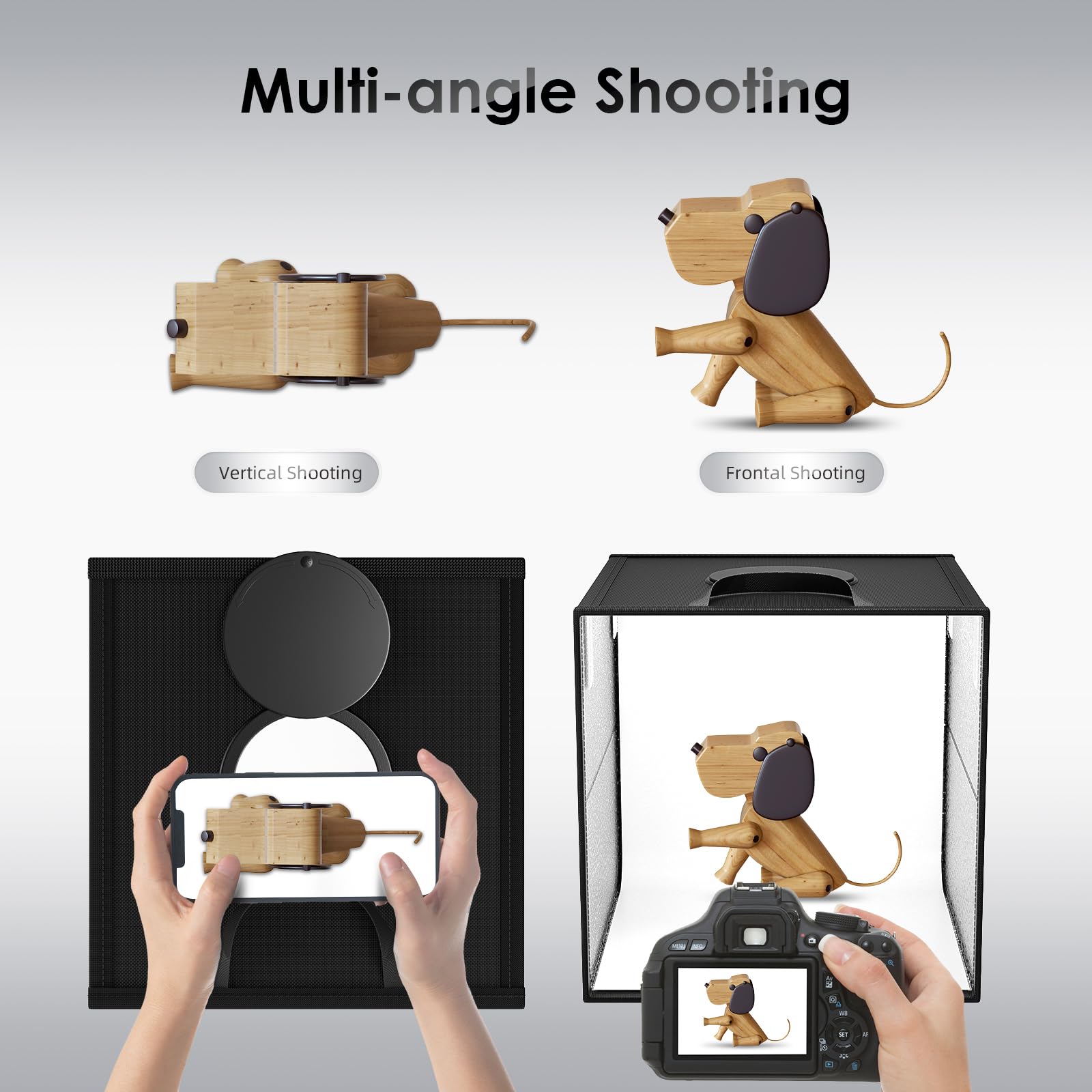 Light Box Fotografico Set,VAYOTOY Luminosa per Studio Fotografico Portatile, Tenda Fotografica Pieghevole Portatile Box Fot 120 Luci LED Fimmerabili,6 Sfondi Colorati Adatto (30×30×30 CM)