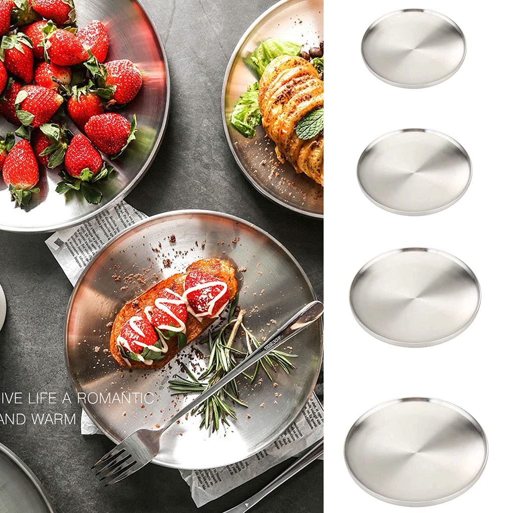 Stainless Steel Double Layer Round Dinner Plate Heat Insulation Dish Anti-scald