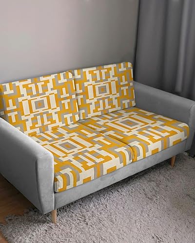 Miniatura 3 de Fundas de cojín elásticas geométricas de color naranja para sofá, seccional, individual, en forma de L, con parte inferior elástica, funda