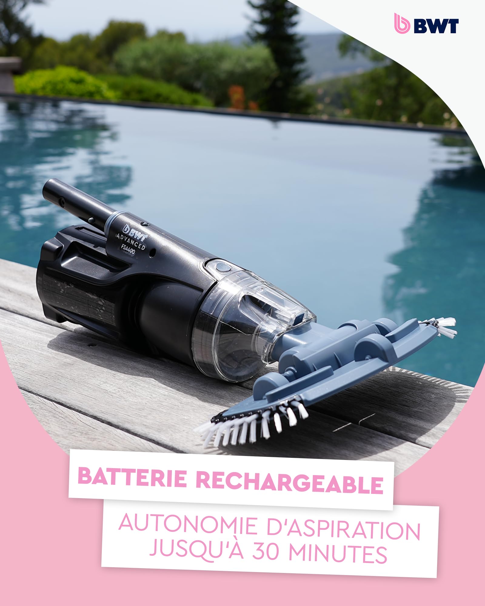 Aspirateur de Piscine sans Fil BWT FSA400 avec Batterie | Robot de-Piscine Compact pour Le Fond et Les parois | pour Les Bains à remous et Les piscines Hors Sol jusqu'à 15 m²