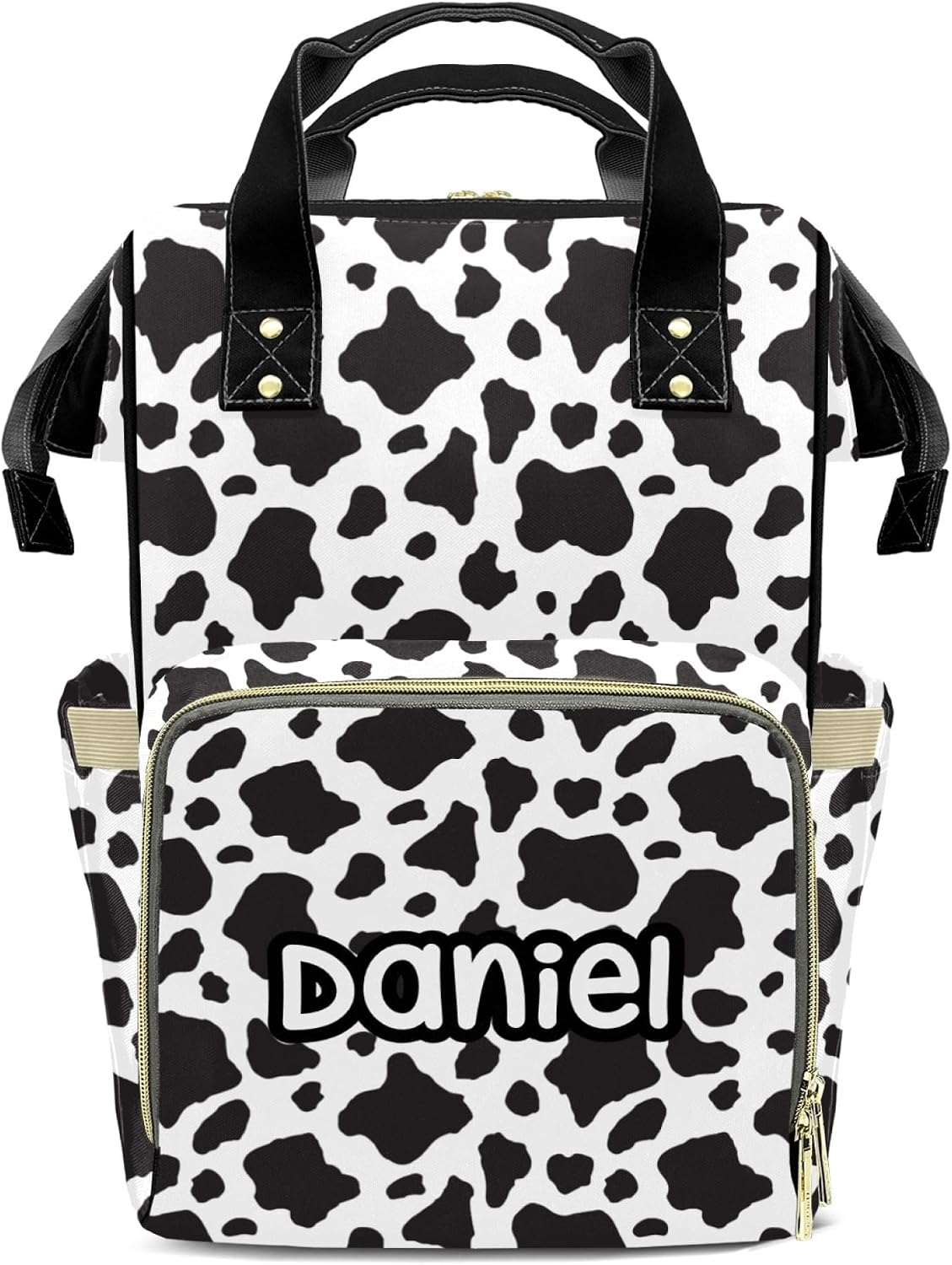 Custom Diaper Bag Backpack for Mommy - Personalized Cow Nursing Bag with Name Insulated Pockets and Travel Bag for Boys Girls