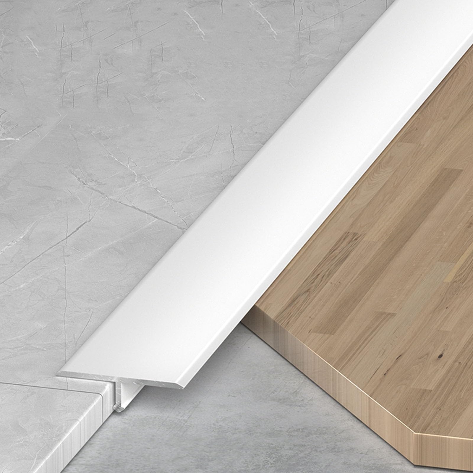 Floor Transition Strip for Doorways, Aluminum Floor Divider, Threshold Strip Metal T Molding Edge Trim Strip for Laminate Wood Tile Vinyl, Joining Flooring Gaps(White,10 mmx0.9 m)