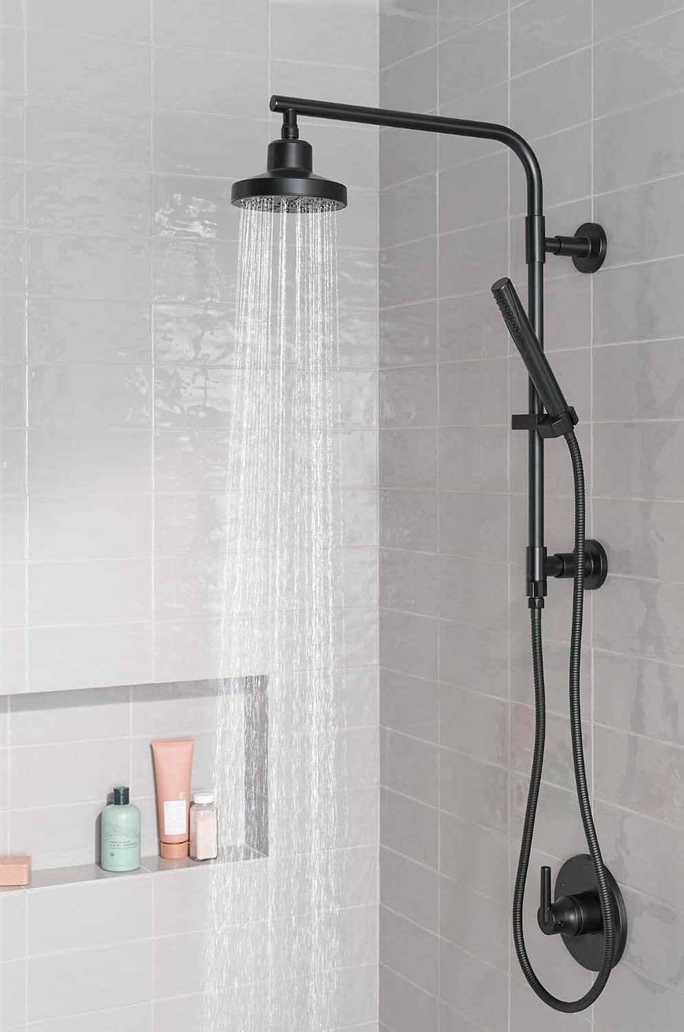 Delta Emerge Matte Black Round 5-Setting Exposed Rain Shower System, Rainfall Shower Faucet Set Complete, Matte Black