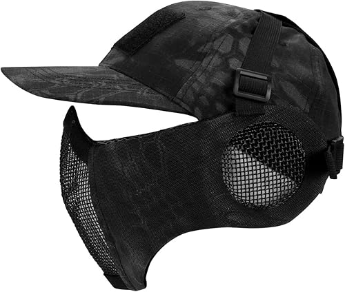 Aoutacc Juego de máscara de malla y gorra de media cara, máscara táctica de malla plegable con protección para los oídos para pistola BB