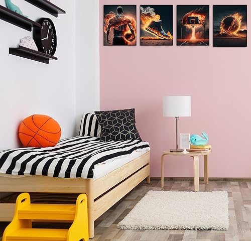 Miniatura 3 de CNG DIGITAL Impresiones artísticas de baloncesto para pared, juego de 4 pósteres deportivos (8 x 10 pulgadas, sin marco) para habitación de niños,
