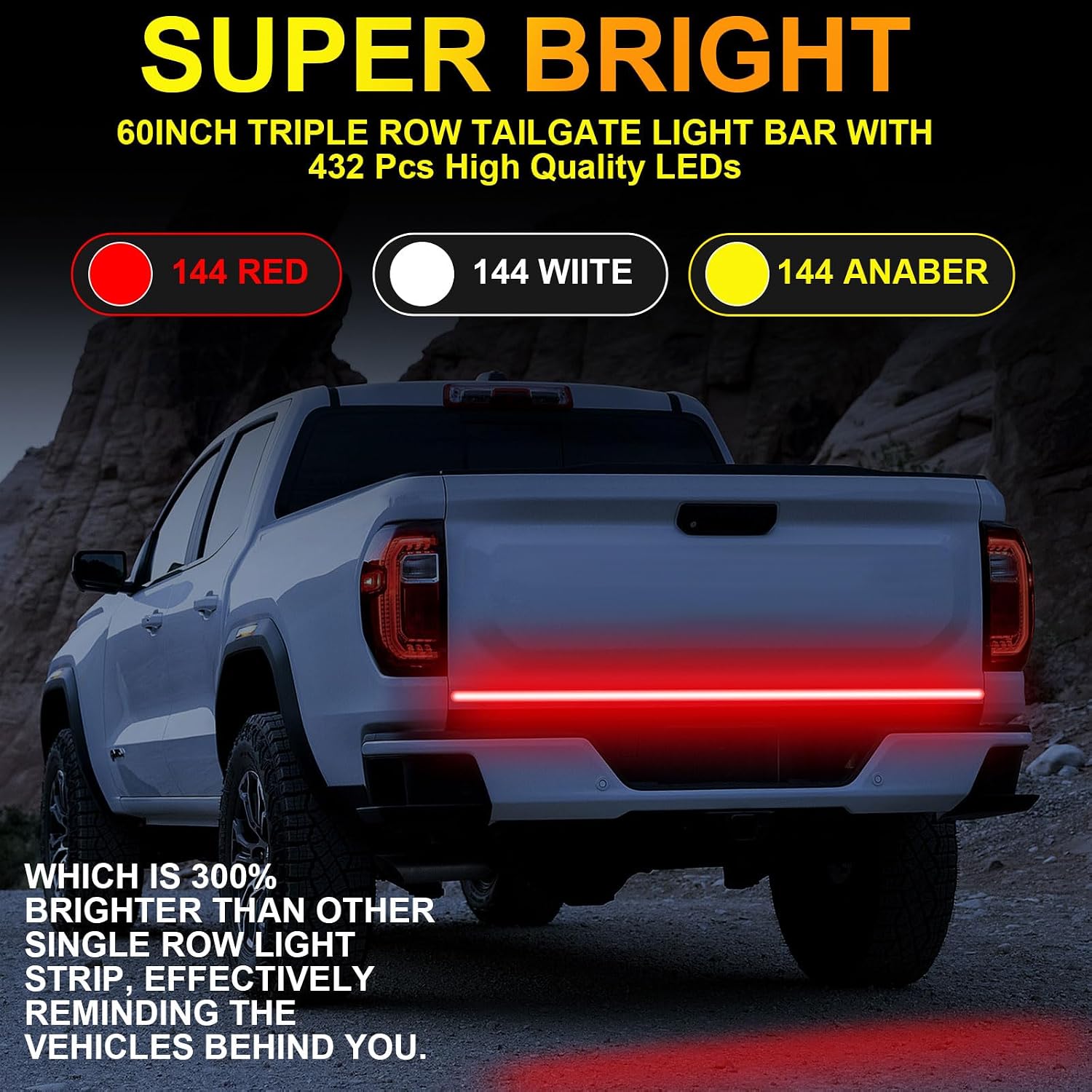 YUGUANG 60 Inch Truck Tailgate Light Bar, Triple Row LED Tailgate Light Strip with Brake Reverse Sequential Turning Signals Strobe Lights