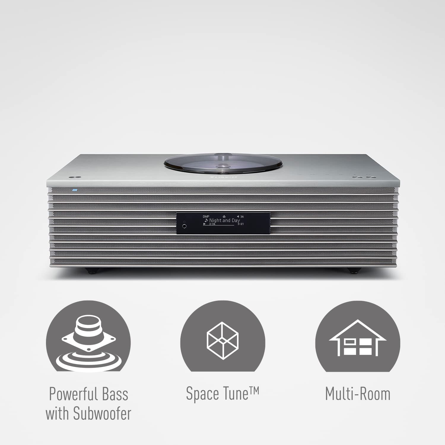 Technics OTTAVA SC-C65EG-S All-in-One-Musiksystem mit CD-Player, DAB+-Radio, USB, Bluetooth & Chromecast integriert, AirPlay 2, 2.1-Kanal, WLAN, Silber