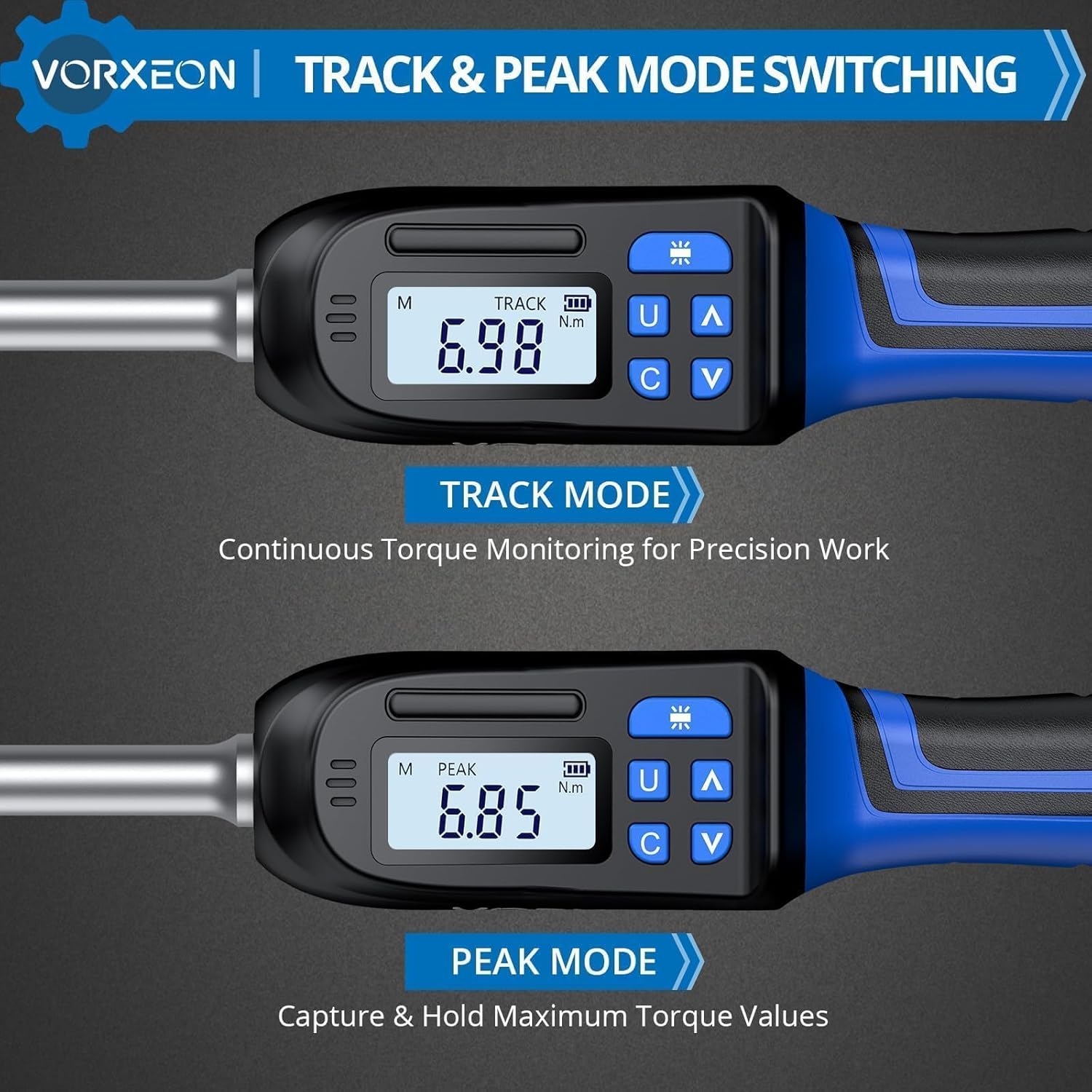 3/8 Digital Torque Wrench (4.9-99.6 Ft-Lb/6.8-135 Nm) ±2% Precision, LED+Buzzer Alerts, 4 Units – Nm, Ft-Lb, In-Lb, Kg-Cm