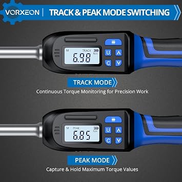Digital Torque Wrench 3/8 inch Drive with Preset Value, Track and Peak Modes, LED and Buzzer Alerts, 4 Units of Measure for Bike Motorcycle Car, 4.9-99.6 Ft-Lb/6.8-135 Nm