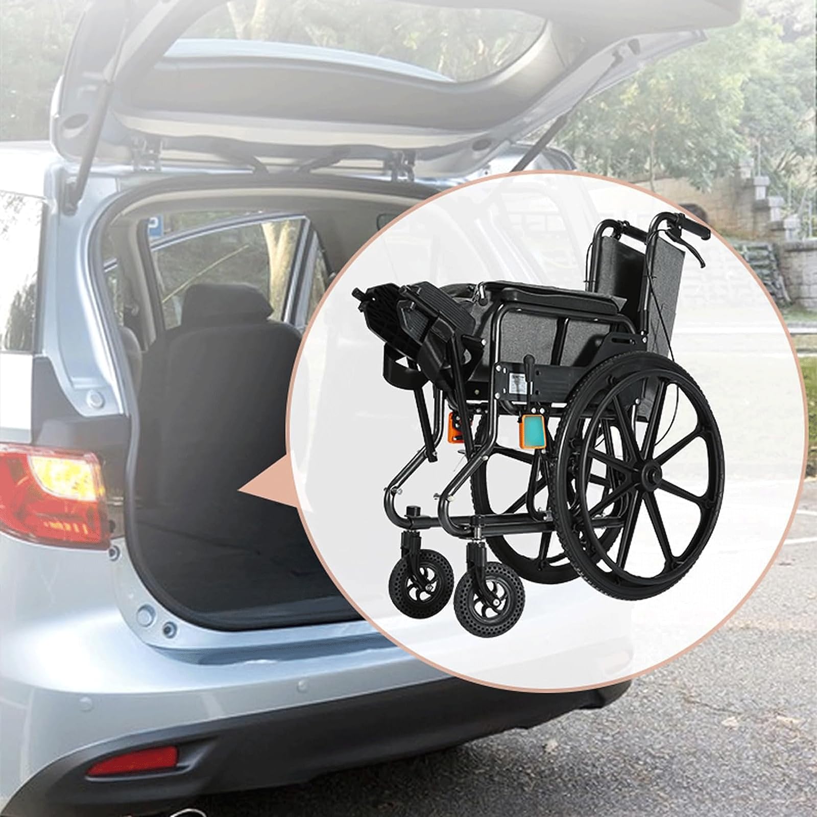 Sillas De Ruedas Sillas De Ruedas Ligeras Sillas De Ruedas Plegables De Acero Al Carbono para Transporte con Frenos De Mano Y Pedales Ajustables Silla De Ruedas Manual Ligera