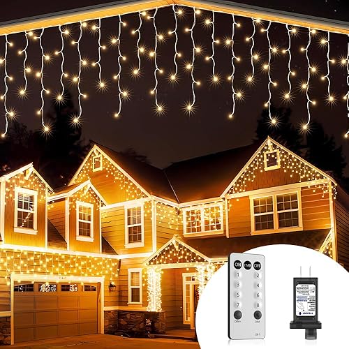 Miniatura 8 de Luces de Navidad, 32.8 pies, 502 luces LED de carámbano para exteriores, decoración de aleros conectables, luces parpadeantes, 8 modos y