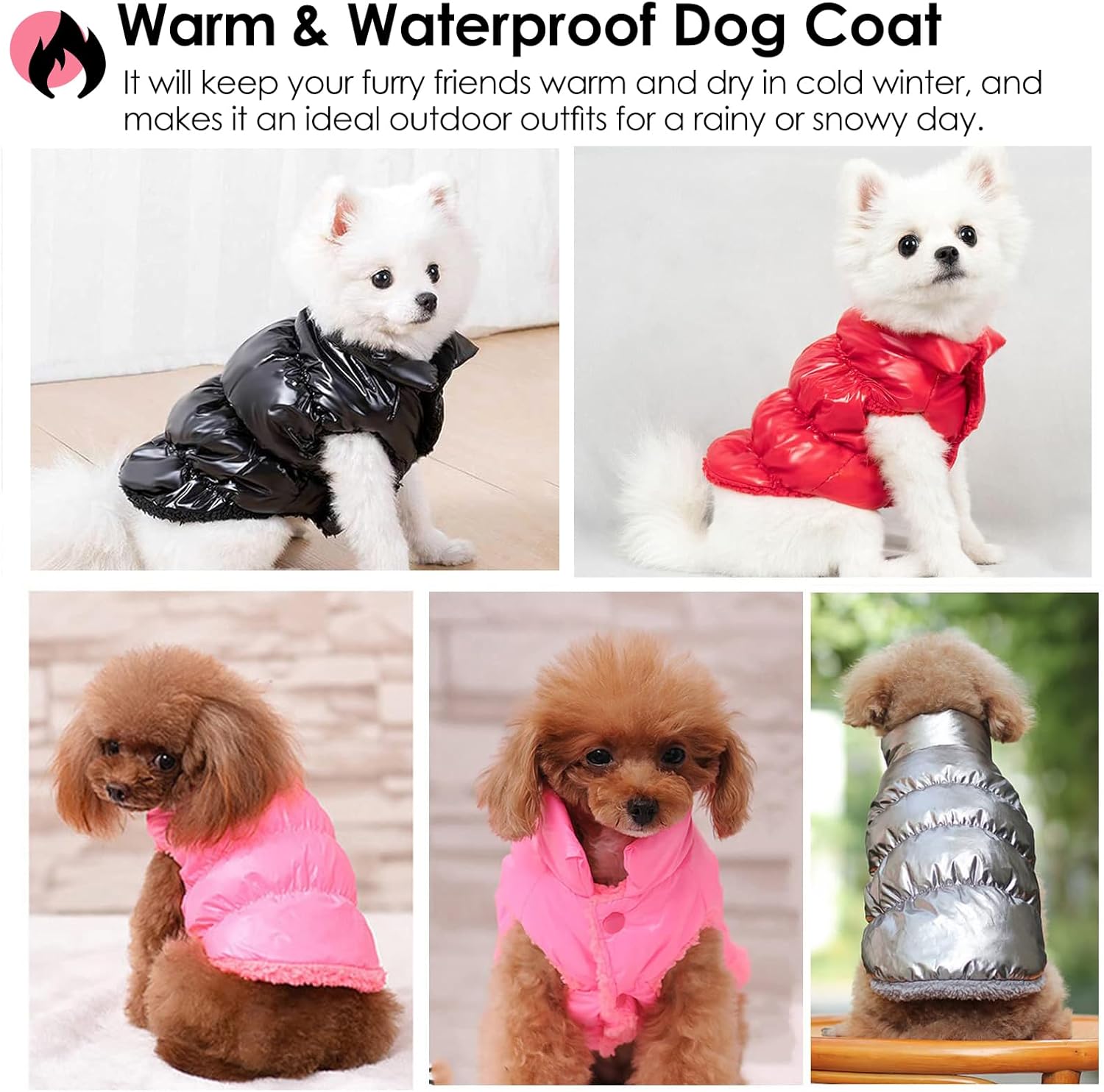 AOFITEE Dog Coat, Small Dog Coat Winter, Waterproof Dogs Jacket, Warm Fleece Dogs Snowsuit Pet Puffer Jacket, Windproof Pet Fleece Vest, Female Male Pets Cold Weather Coats Snow Jackets, Pink, L