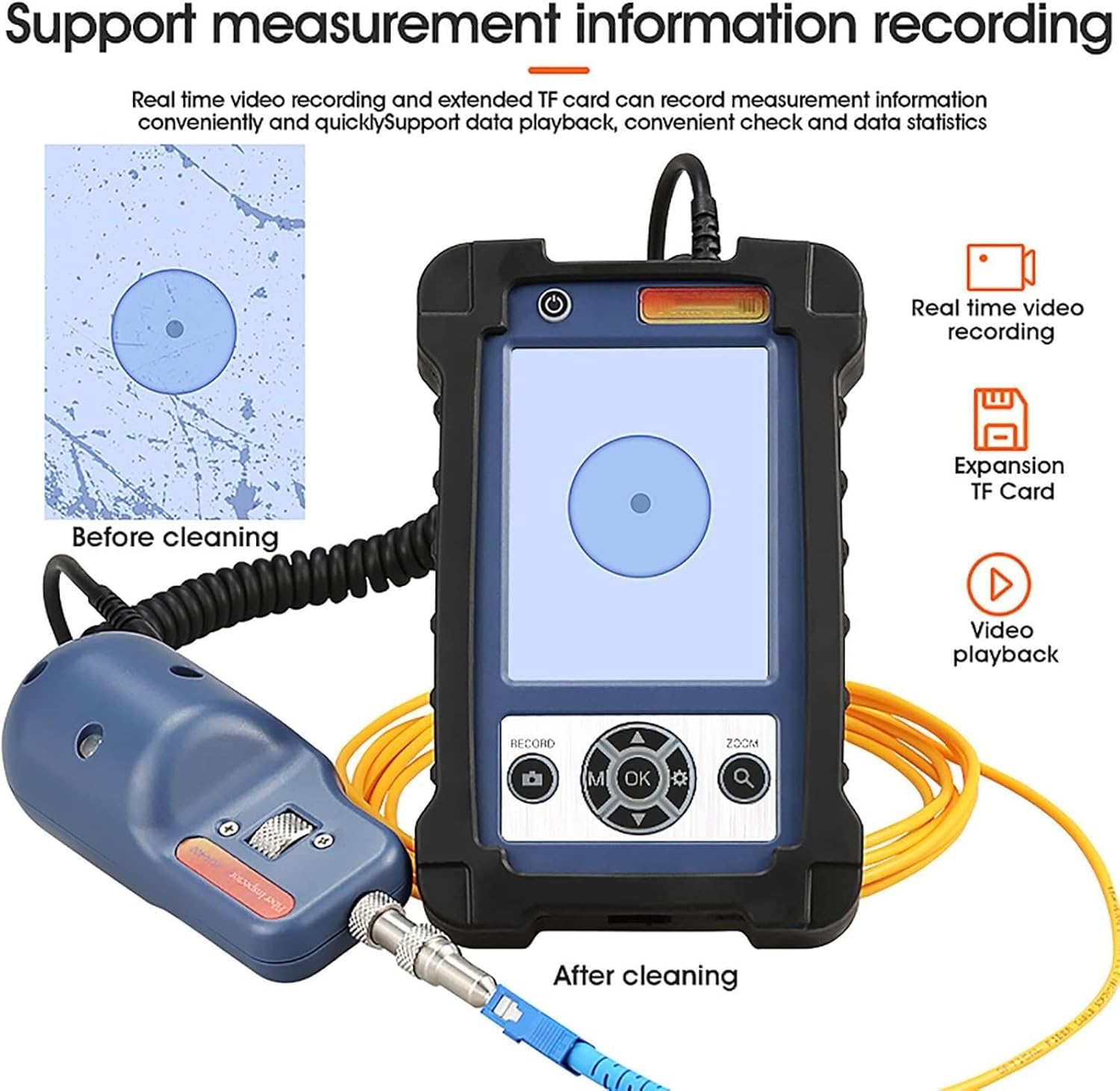 Fiber Optic Inspection Probe, 400X Microscope with 3.5" LCD, Portable Endface Inspector for APC/UPC with 4000mAh Battery